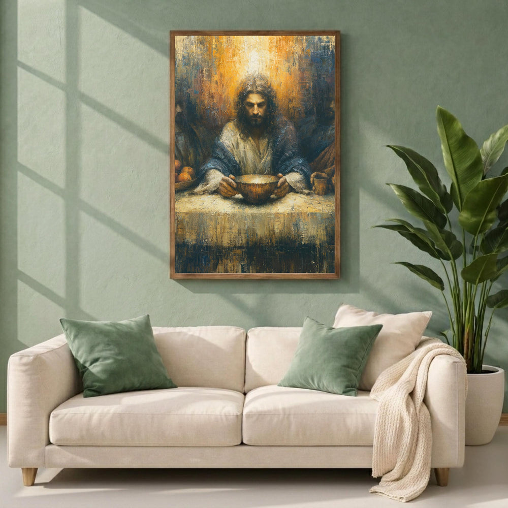 Last Supper Christian Wall Art Print, Moody Jesus Canvas Painting, Religious Dining Room Decor, Spiritual Portrait Artwork