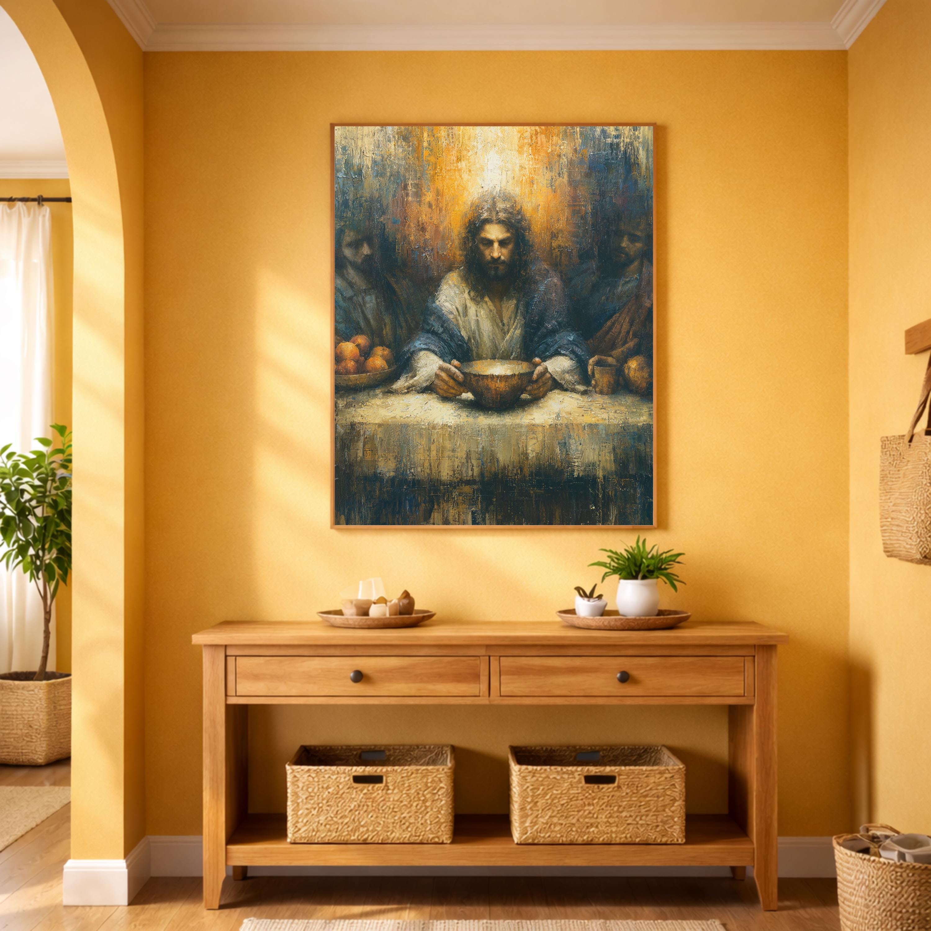 Last Supper Christian Wall Art Print, Moody Jesus Canvas Painting, Religious Dining Room Decor, Spiritual Portrait Artwork