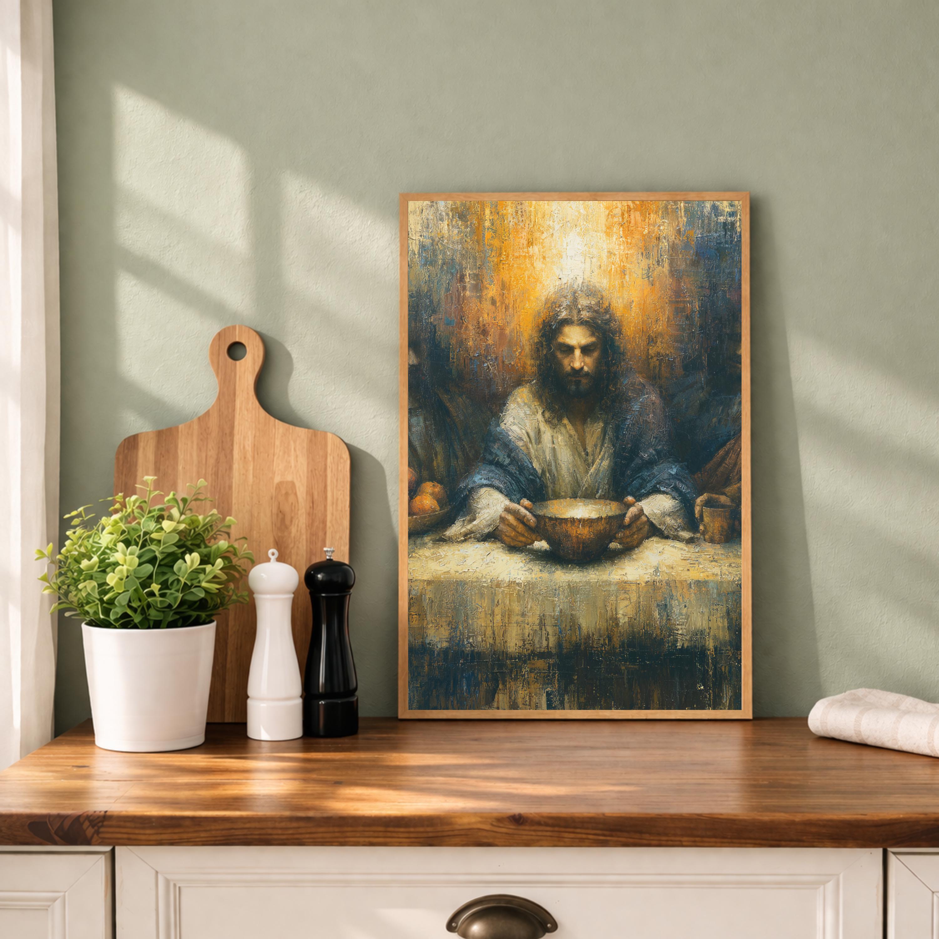 Last Supper Christian Wall Art Print, Moody Jesus Canvas Painting, Religious Dining Room Decor, Spiritual Portrait Artwork