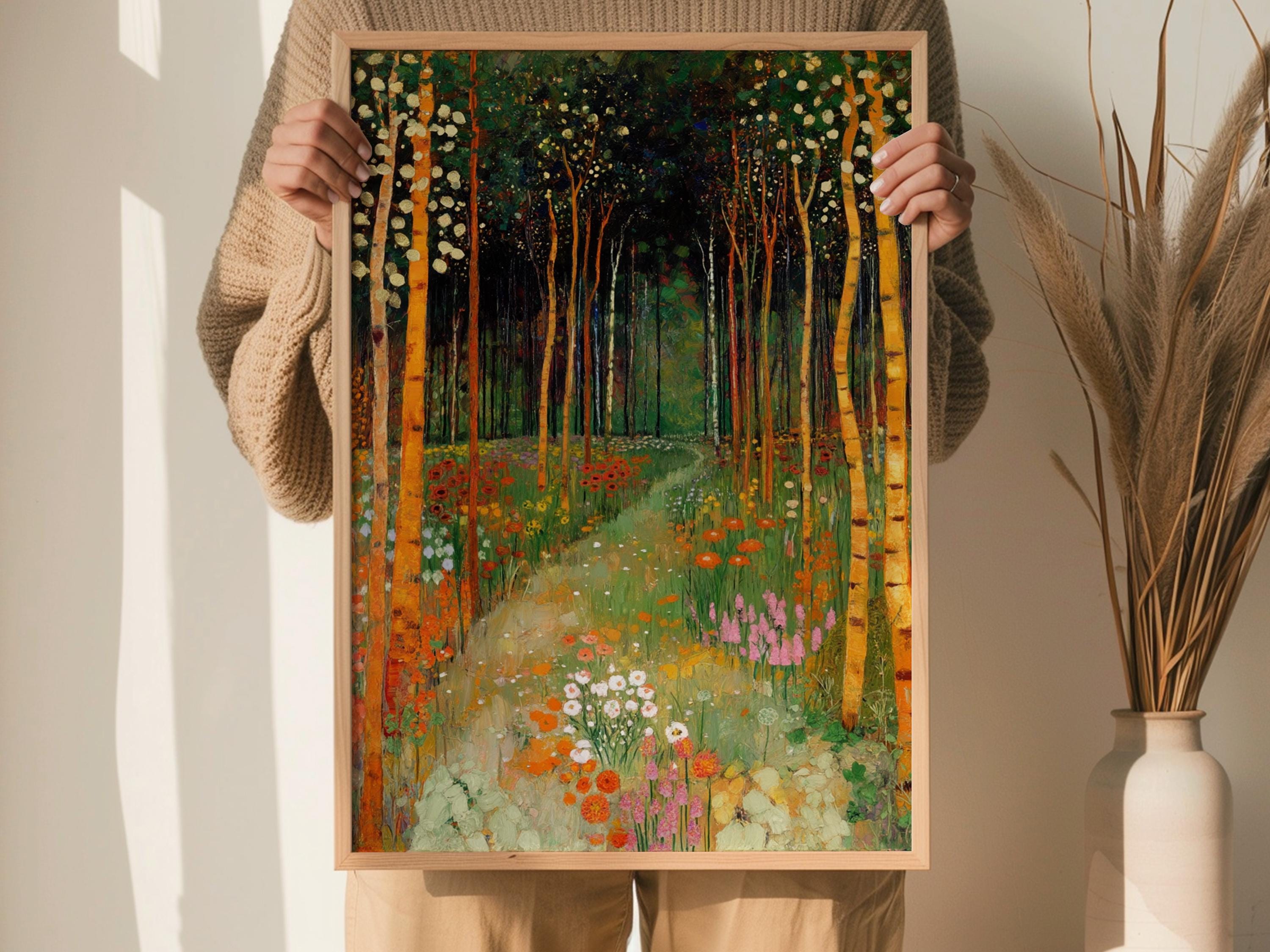 Forest Garden Wall Decor, Woodland Path Framed Canvas, Botanical Nature Landscape Artwork, Cottagecore Home Accent