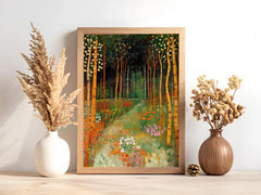 Forest Garden Wall Decor, Woodland Path Framed Canvas, Botanical Nature Landscape Artwork, Cottagecore Home Accent
