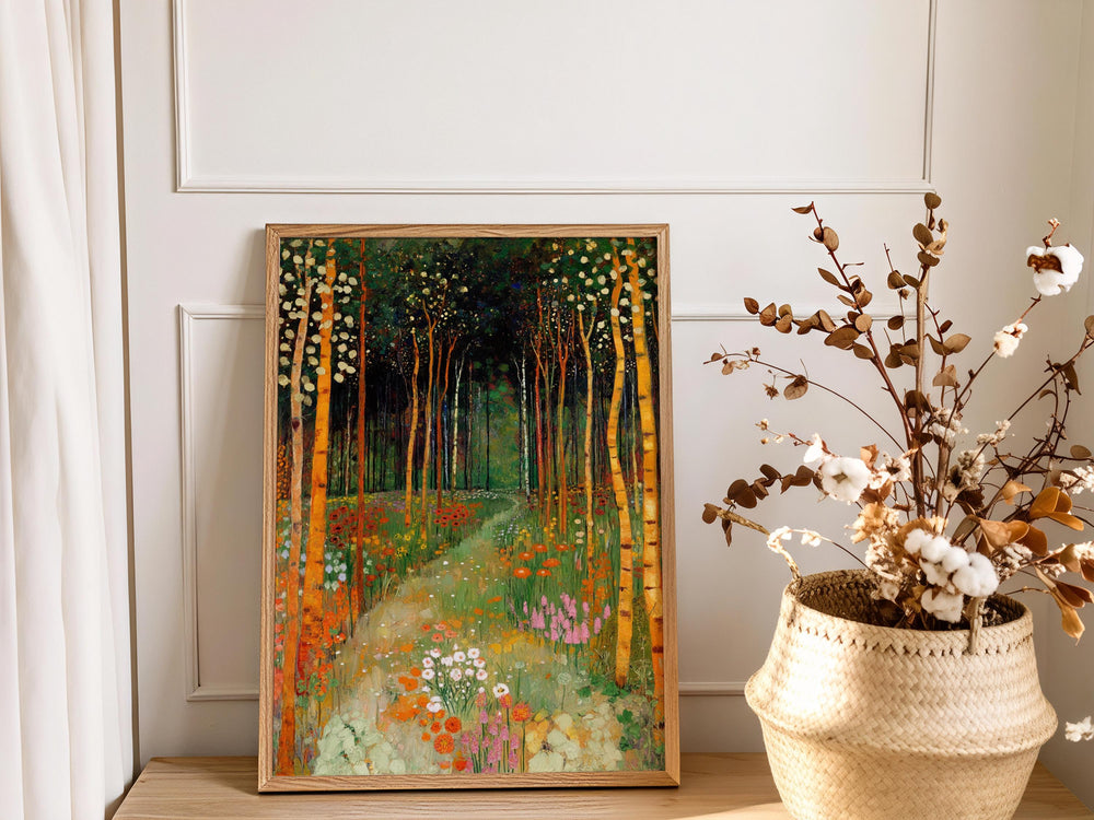 Forest Garden Wall Decor, Woodland Path Framed Canvas, Botanical Nature Landscape Artwork, Cottagecore Home Accent