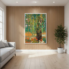 Woodland Framed Wall Print, Botanical Forest Canvas Art, Floral Nature Artwork, Gustav Klimt Inspired Cottagecore Decor