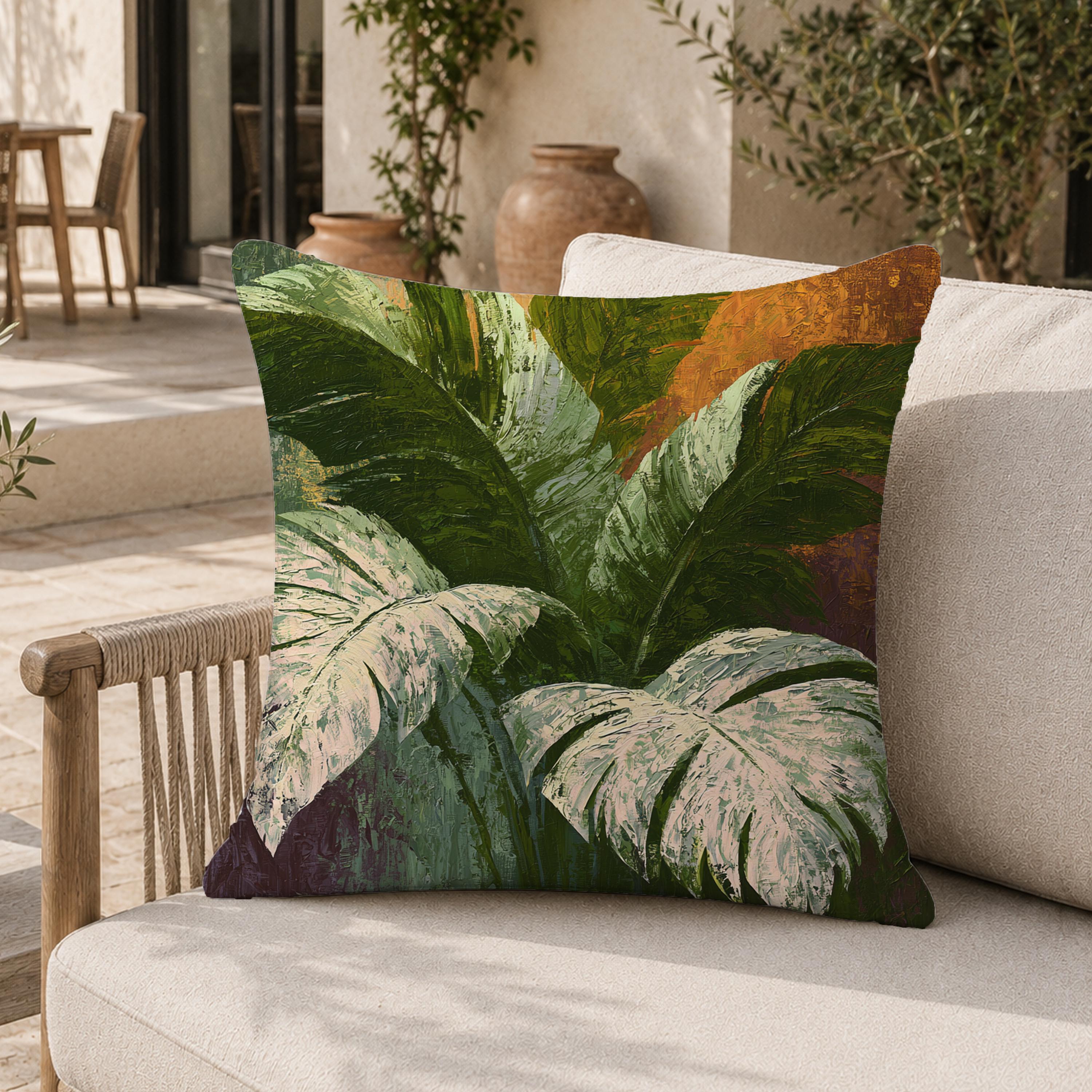 Monstera Botanical Throw Pillow, Tropical Leaf Cushion Cover, Moody Pillowcase, Elegant Jungle Decor, Modern Coastal Outdoor Pillow