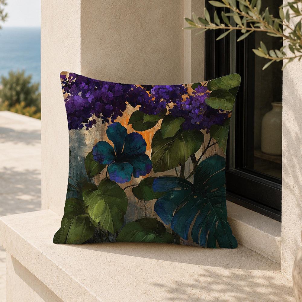 Summer Outdoor Patio Pillow, Purple Floral Throw Pillow, Moody Botanical Cushion Cover, Hydrangea Pillowcase, Elegant Decor Accent