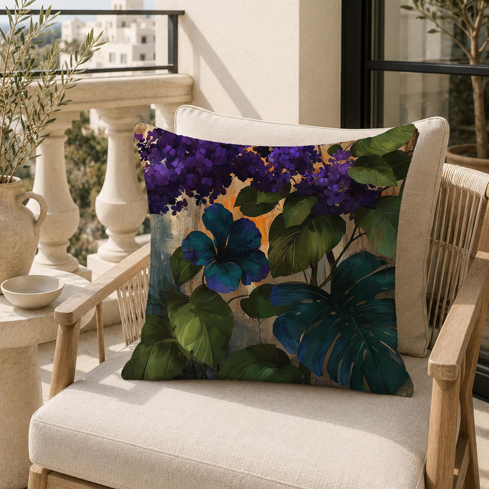 Summer Outdoor Patio Pillow, Purple Floral Throw Pillow, Moody Botanical Cushion Cover, Hydrangea Pillowcase, Elegant Decor Accent