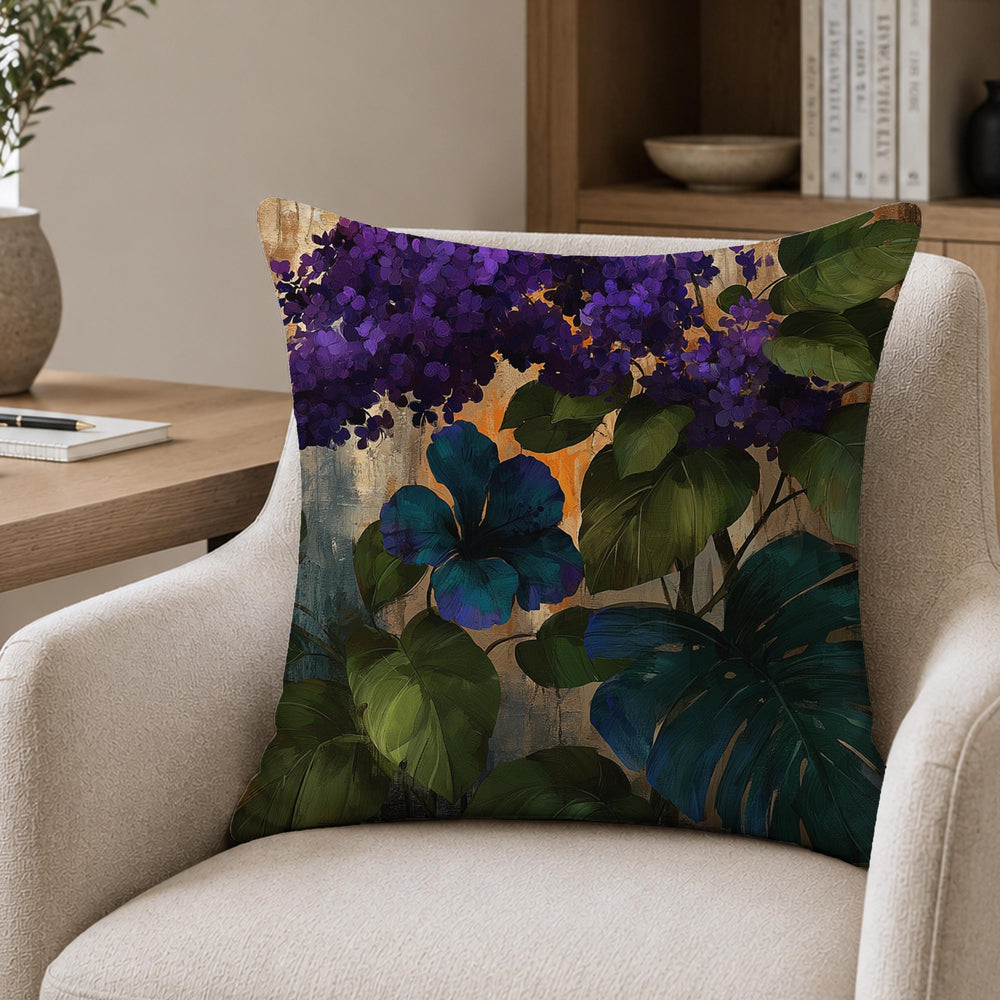 Summer Outdoor Patio Pillow, Purple Floral Throw Pillow, Moody Botanical Cushion Cover, Hydrangea Pillowcase, Elegant Decor Accent