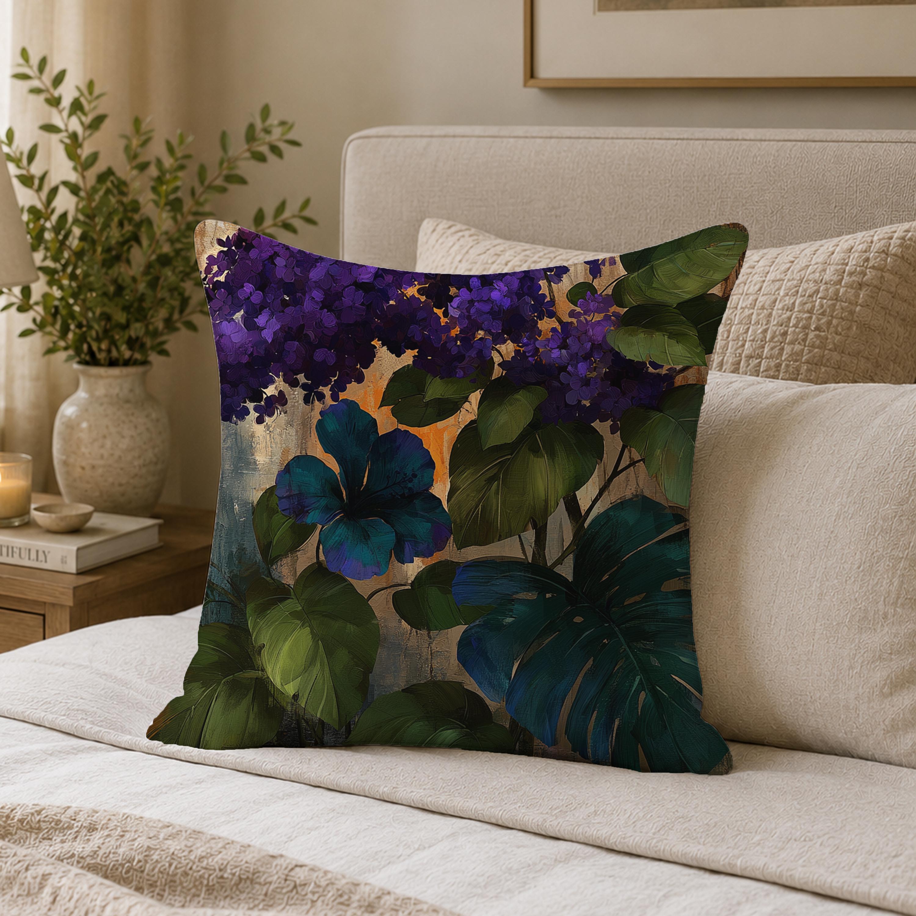 Summer Outdoor Patio Pillow, Purple Floral Throw Pillow, Moody Botanical Cushion Cover, Hydrangea Pillowcase, Elegant Decor Accent