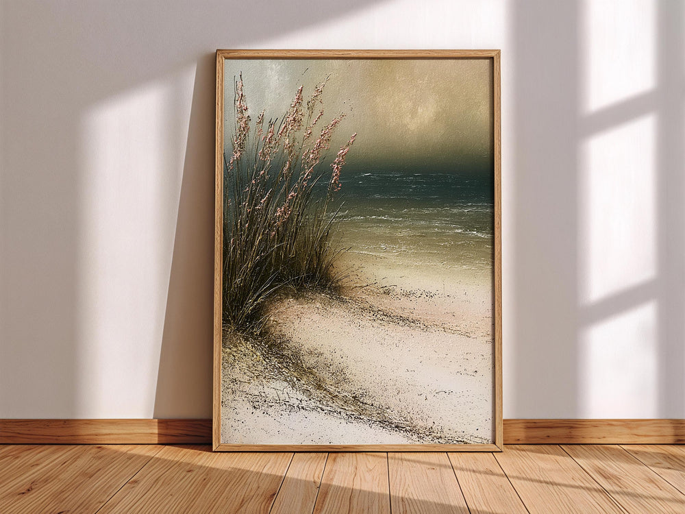 Minimal Beach Home Decor, Neutral Beach Grass Wall Art, Coastal Sand Dune Framed Canvas, Soft Ocean Artwork Prints