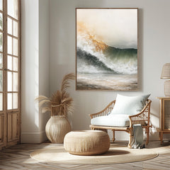 Neutral Ocean Wave Poster, Coastal Beach Framed Canvas, Soft Sea Artwork Prints, Minimal Coastal Home Decor