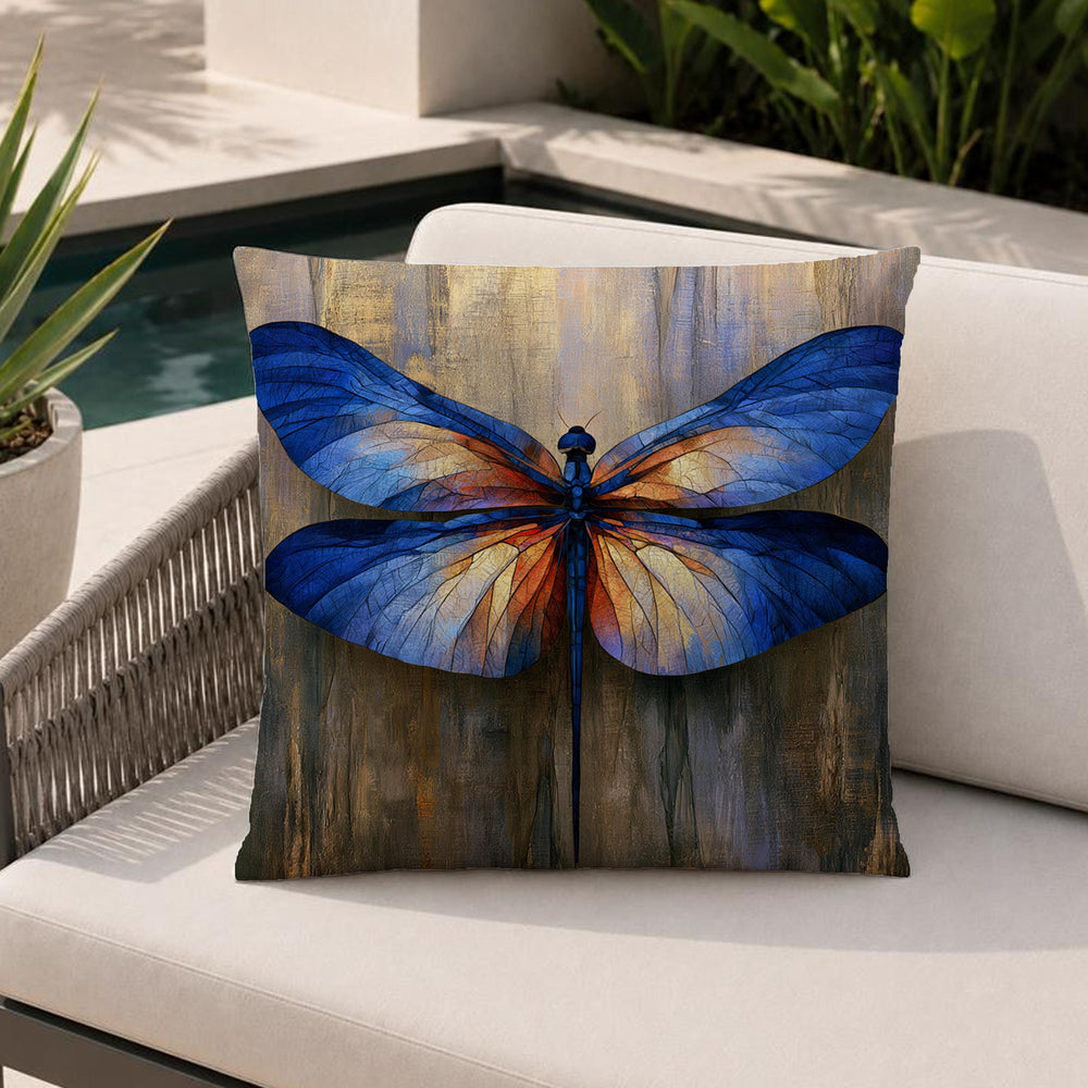 Blue Dragonfly Outdoor Pillow, Moody Nature Cushion Cover, Elegant Insect Pillowcase, Botanical Throw Pillow, Coastal Decor Accent