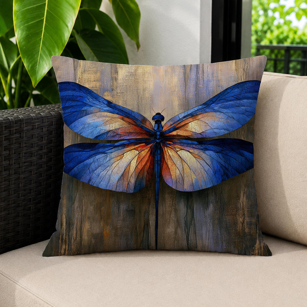 Blue Dragonfly Outdoor Pillow, Moody Nature Cushion Cover, Elegant Insect Pillowcase, Botanical Throw Pillow, Coastal Decor Accent