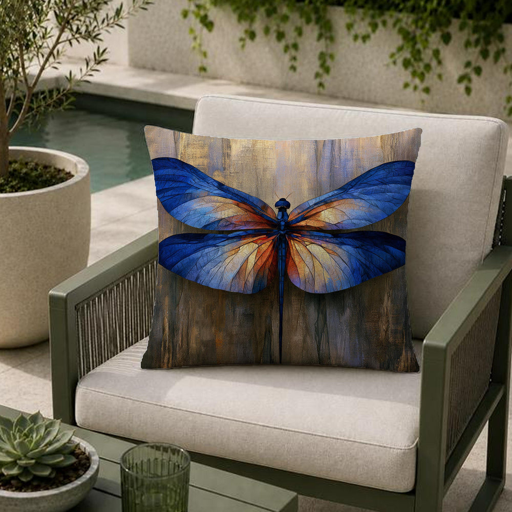 Blue Dragonfly Outdoor Pillow, Moody Nature Cushion Cover, Elegant Insect Pillowcase, Botanical Throw Pillow, Coastal Decor Accent