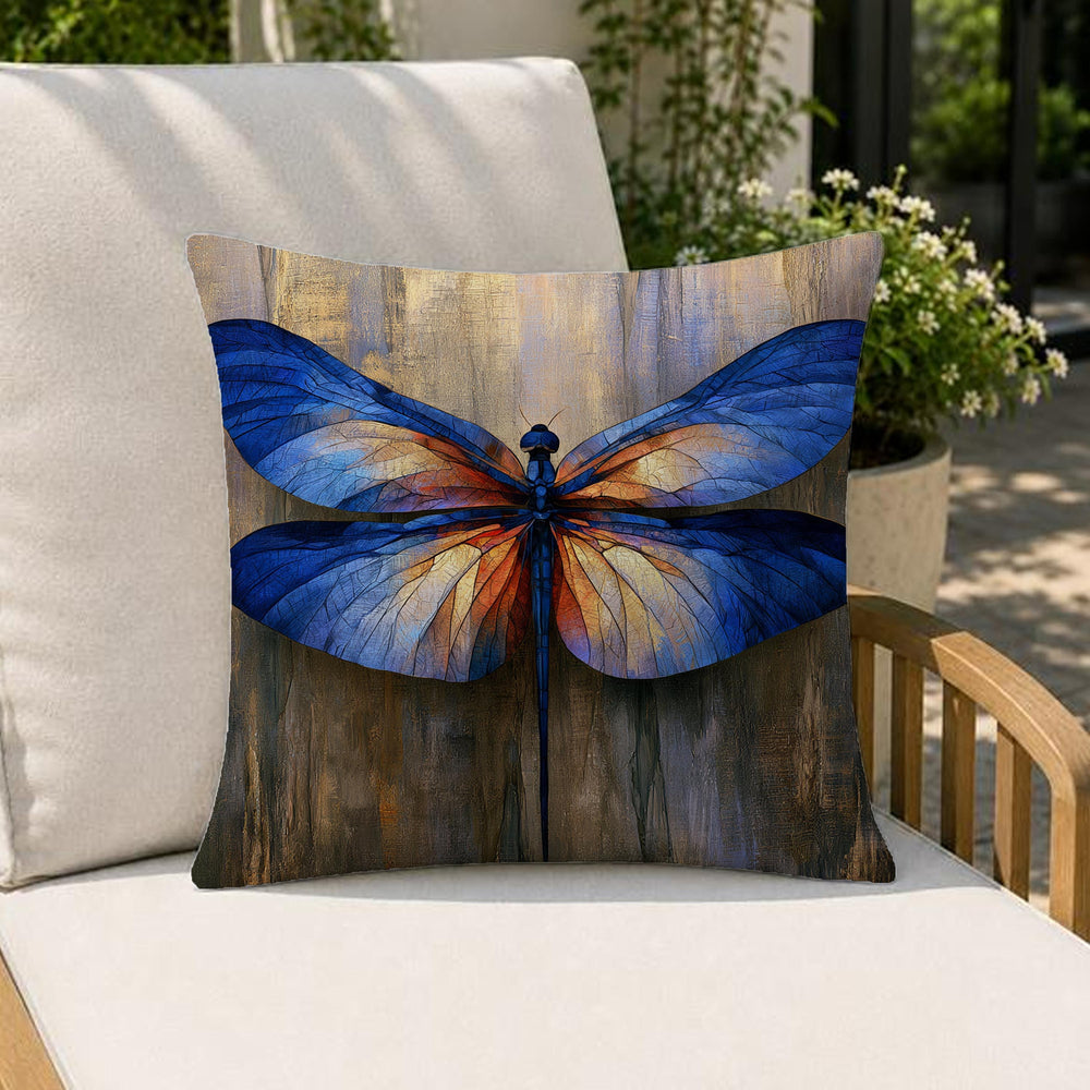 Blue Dragonfly Outdoor Pillow, Moody Nature Cushion Cover, Elegant Insect Pillowcase, Botanical Throw Pillow, Coastal Decor Accent