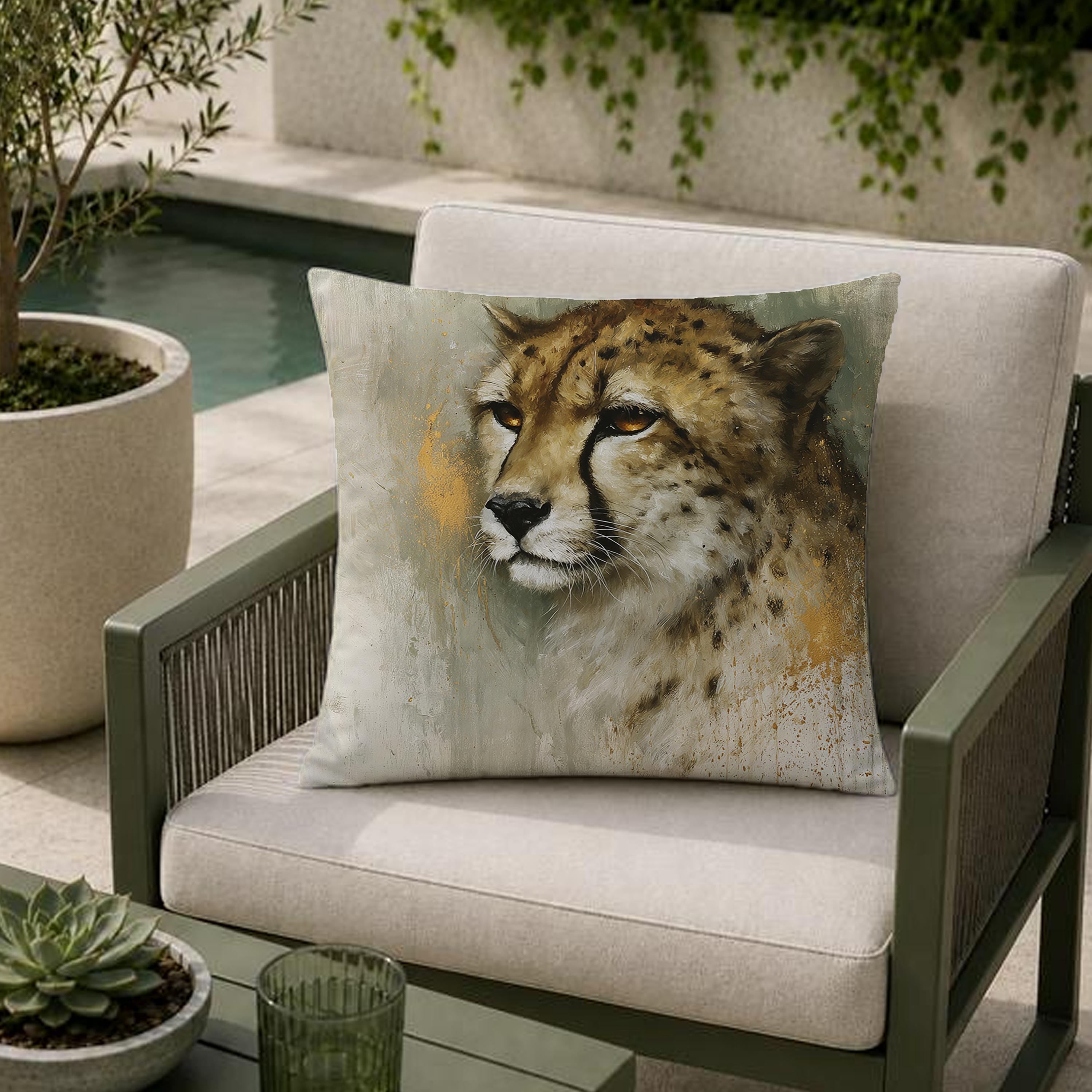 Cheetah Outdoor Pillow, Safari Animal Cushion, Neutral Wildlife Throw Pillow, Modern Jungle Pillowcase, Elegant Home Decor Accent