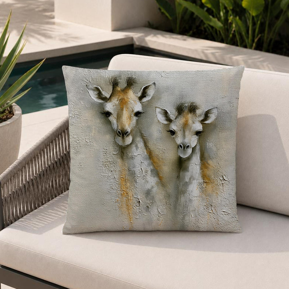 Giraffe Outdoor Pillow, Neutral Safari Cushion, Modern Wildlife Patio Pillow, Elegant Animal Pillowcase, Nature Home Decor Accent