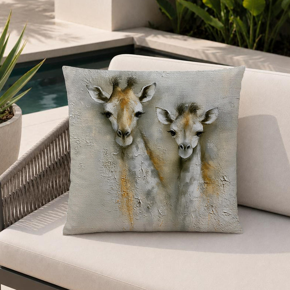 Giraffe Outdoor Pillow, Neutral Safari Cushion, Modern Wildlife Patio Pillow, Elegant Animal Pillowcase, Nature Home Decor Accent