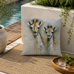 Giraffe Outdoor Pillow, Neutral Safari Cushion, Modern Wildlife Patio Pillow, Elegant Animal Pillowcase, Nature Home Decor Accent