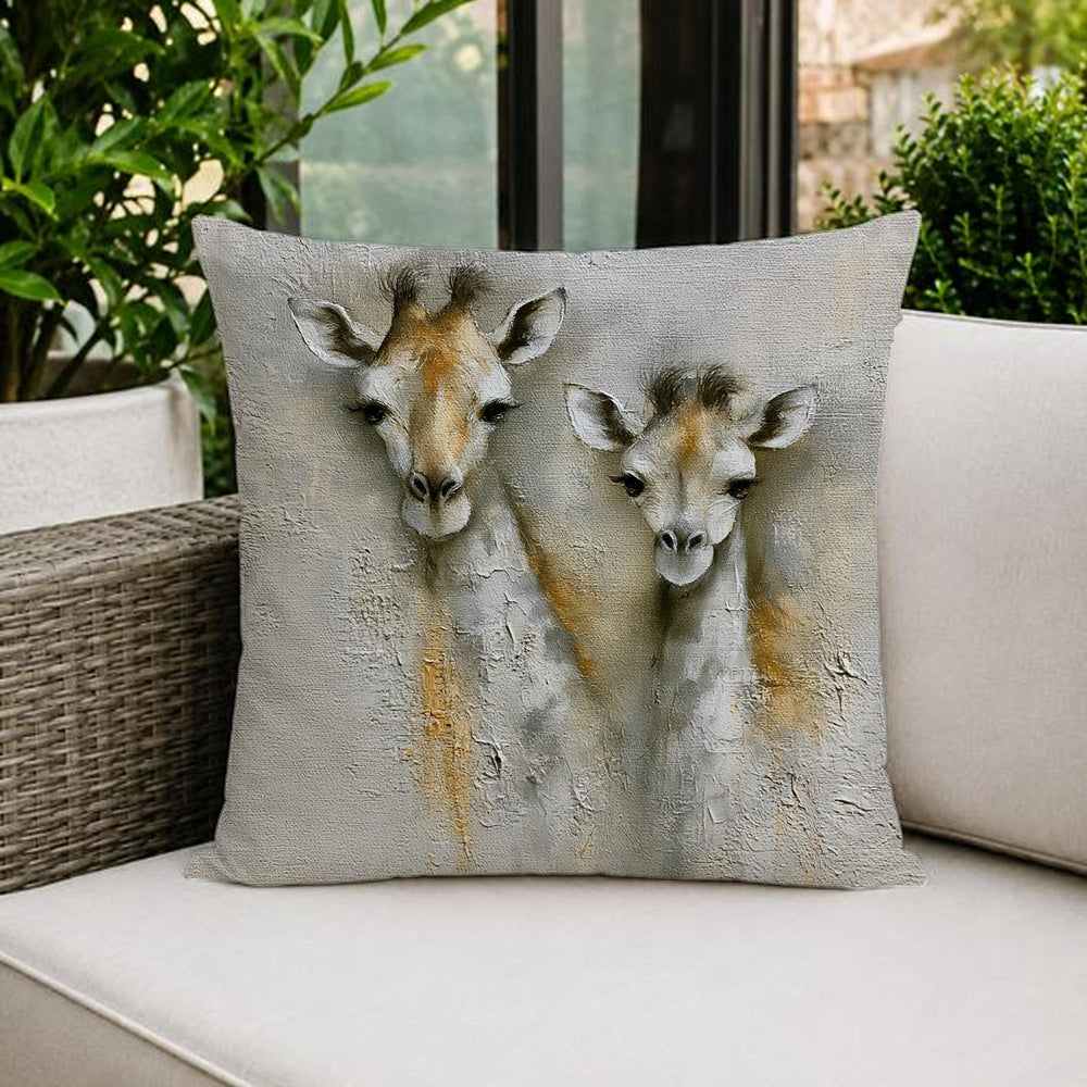 Giraffe Outdoor Pillow, Neutral Safari Cushion, Modern Wildlife Patio Pillow, Elegant Animal Pillowcase, Nature Home Decor Accent