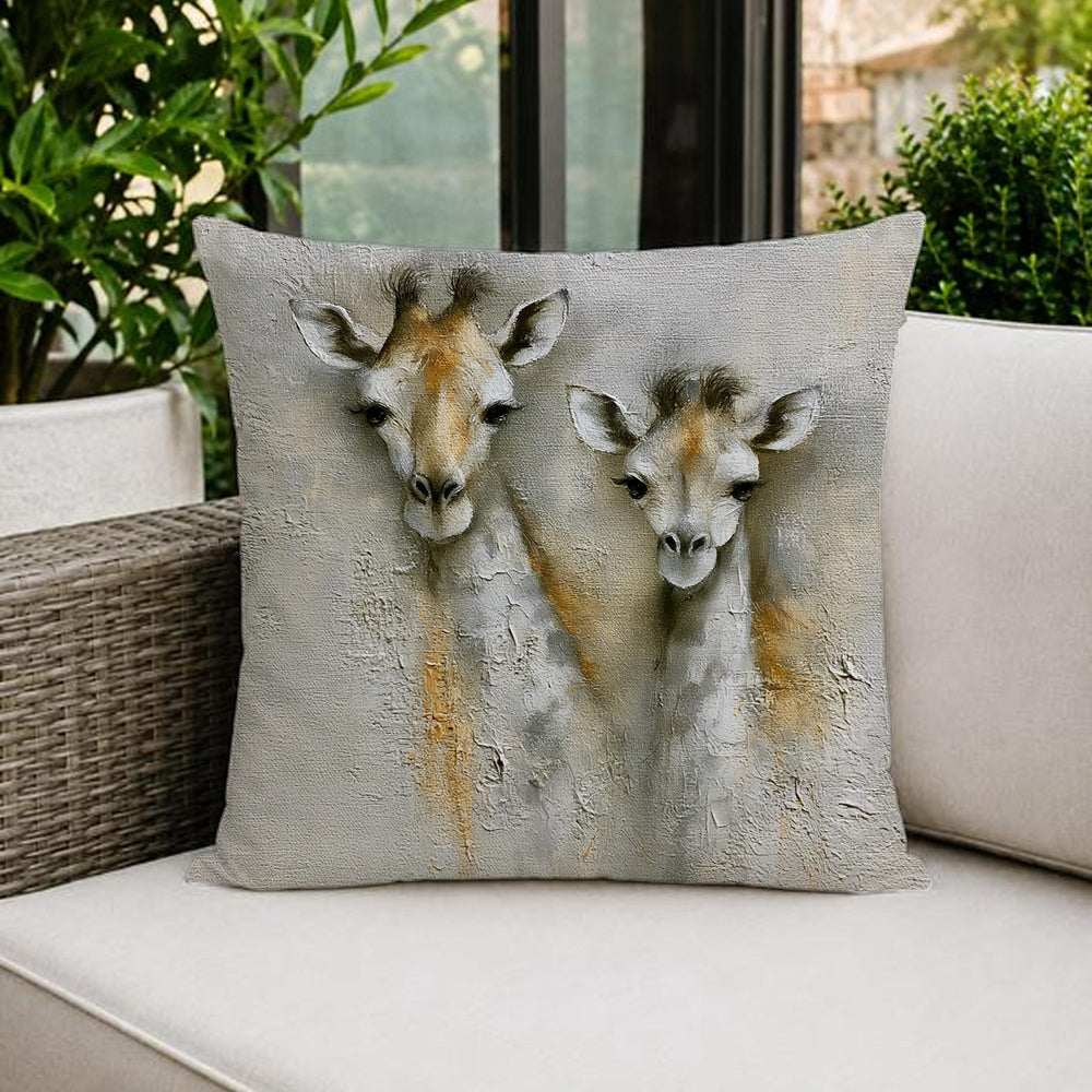 Giraffe Outdoor Pillow, Neutral Safari Cushion, Modern Wildlife Patio Pillow, Elegant Animal Pillowcase, Nature Home Decor Accent