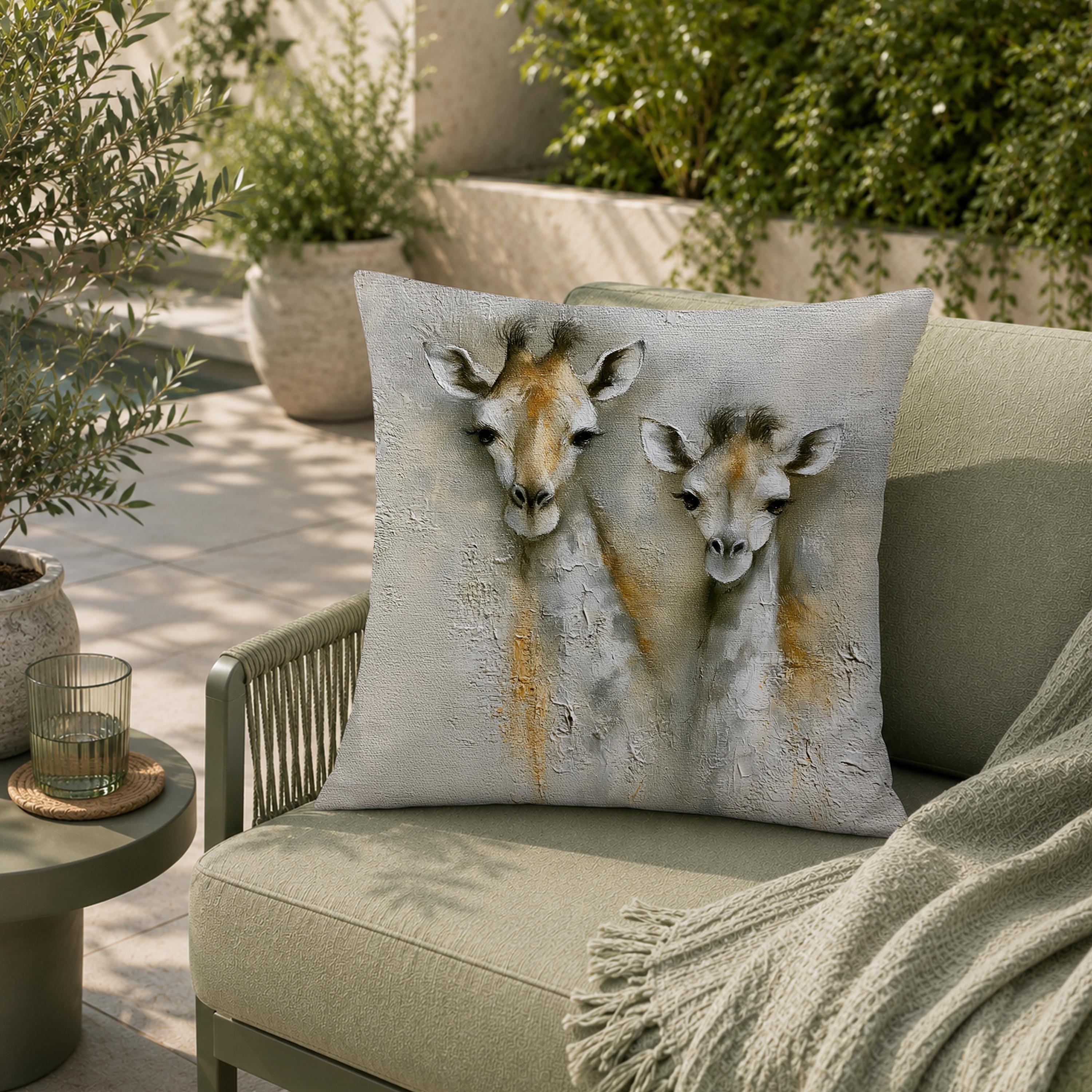 Giraffe Outdoor Pillow, Neutral Safari Cushion, Modern Wildlife Patio Pillow, Elegant Animal Pillowcase, Nature Home Decor Accent