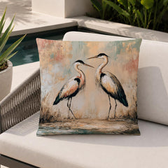 Heron Outdoor Pillow, Coastal Bird Cushion, Neutral Marsh Throw Pillow, Elegant Wildlife Pillowcase, Serene Home Decor Accent