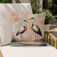 Heron Outdoor Pillow, Coastal Bird Cushion, Neutral Marsh Throw Pillow, Elegant Wildlife Pillowcase, Serene Home Decor Accent