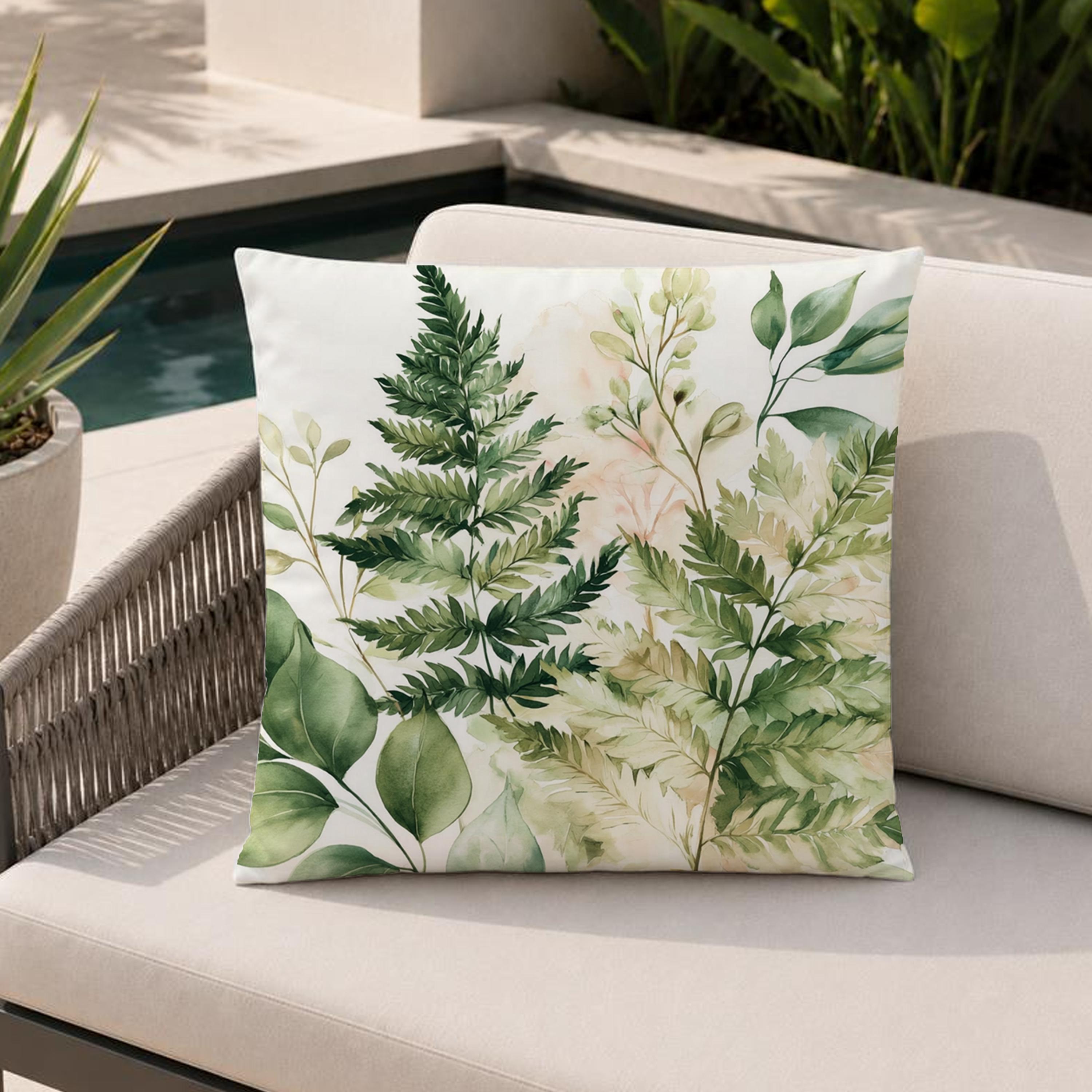 Fern Fronds Outdoor Pillow, Botanical Green Cushion, Nature Patio Pillow, Organic Porch Decor, Neutral Garden Pillowcase