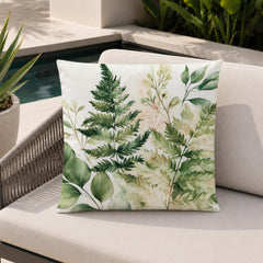 Fern Fronds Outdoor Pillow, Botanical Green Cushion, Nature Patio Pillow, Organic Porch Decor, Neutral Garden Pillowcase