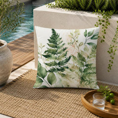 Fern Fronds Outdoor Pillow, Botanical Green Cushion, Nature Patio Pillow, Organic Porch Decor, Neutral Garden Pillowcase