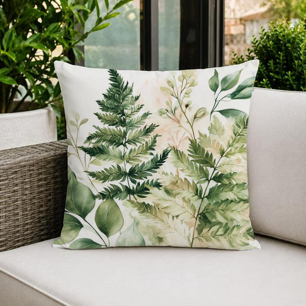 Fern Fronds Outdoor Pillow, Botanical Green Cushion, Nature Patio Pillow, Organic Porch Decor, Neutral Garden Pillowcase
