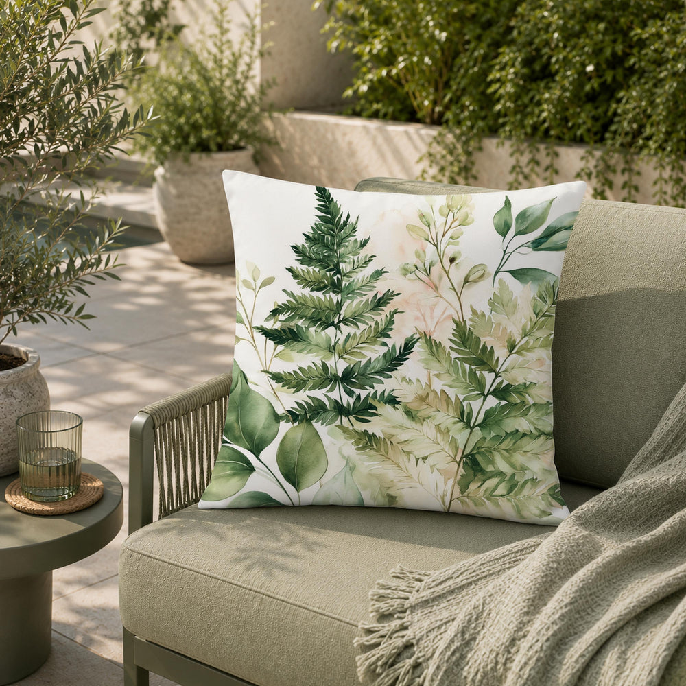 Fern Fronds Outdoor Pillow, Botanical Green Cushion, Nature Patio Pillow, Organic Porch Decor, Neutral Garden Pillowcase
