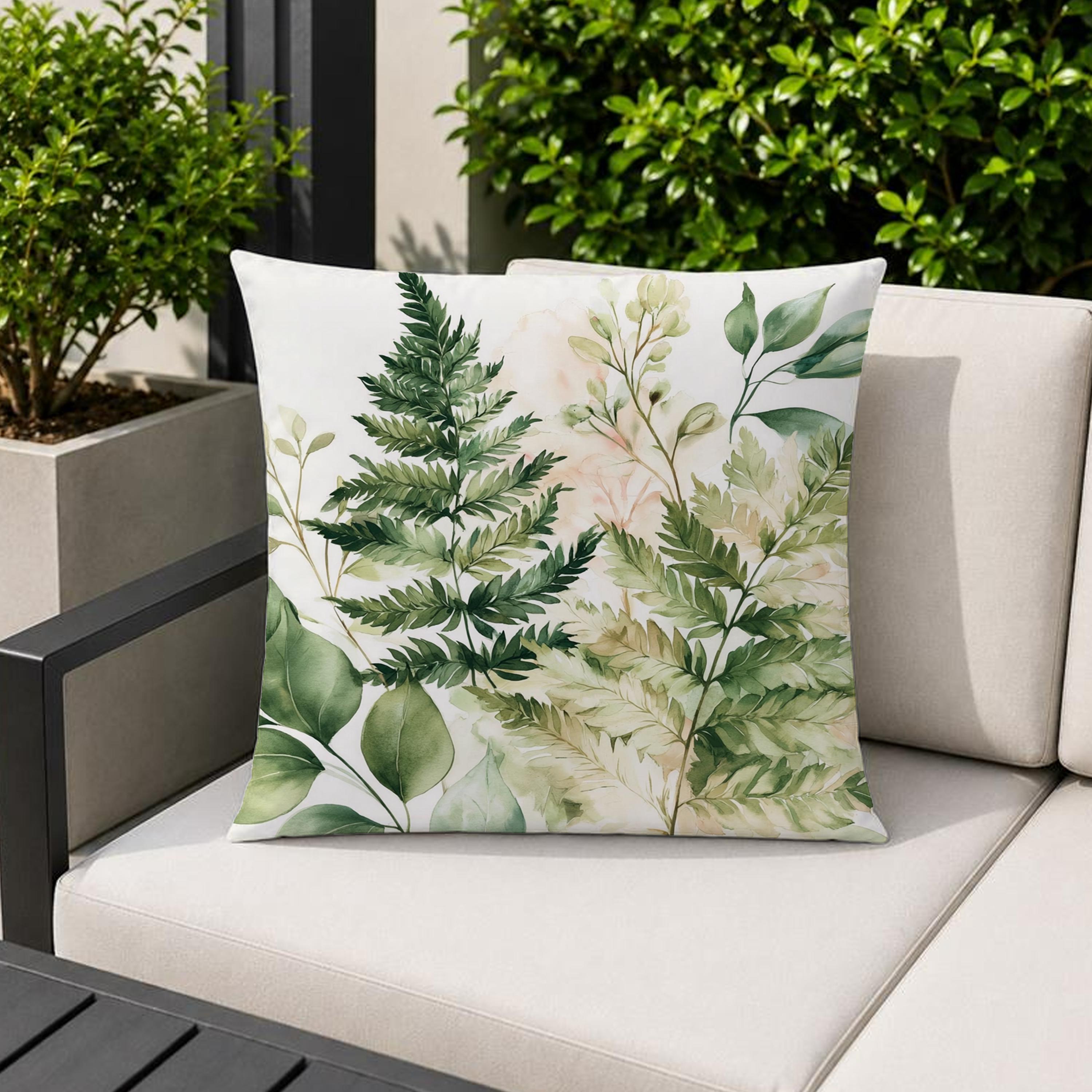 Fern Fronds Outdoor Pillow, Botanical Green Cushion, Nature Patio Pillow, Organic Porch Decor, Neutral Garden Pillowcase