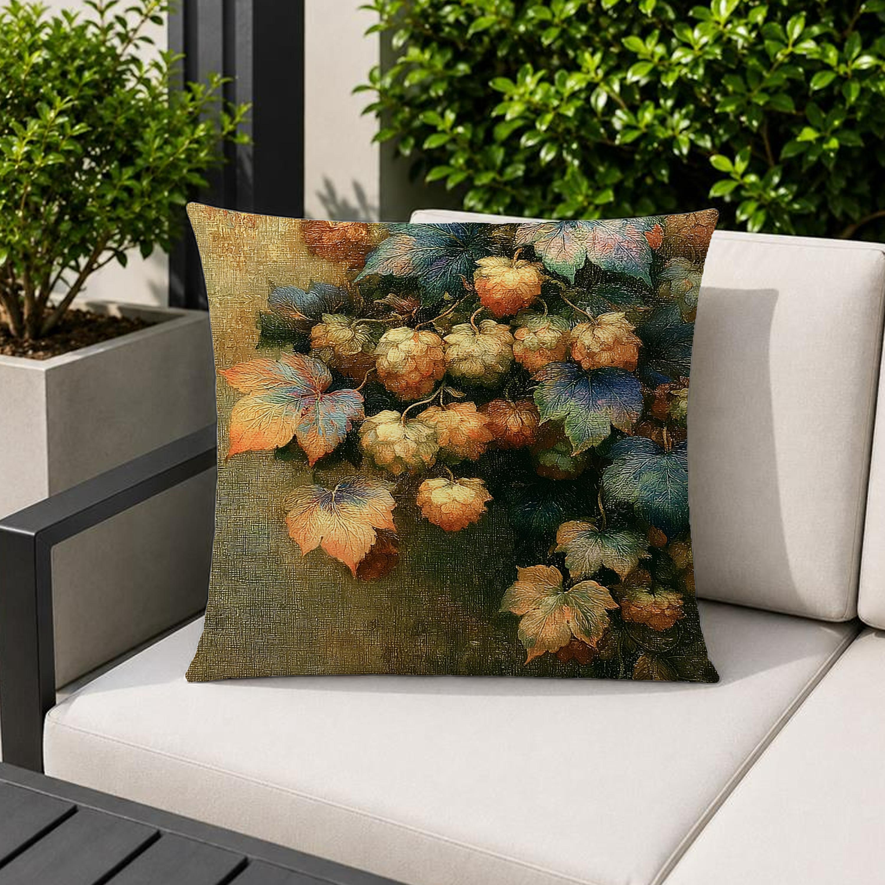 Hops Vine Outdoor Pillow, Botanical Garden Cushion, Rustic Patio Decor, Neutral Porch Pillow, Nature Inspired Pillowcase
