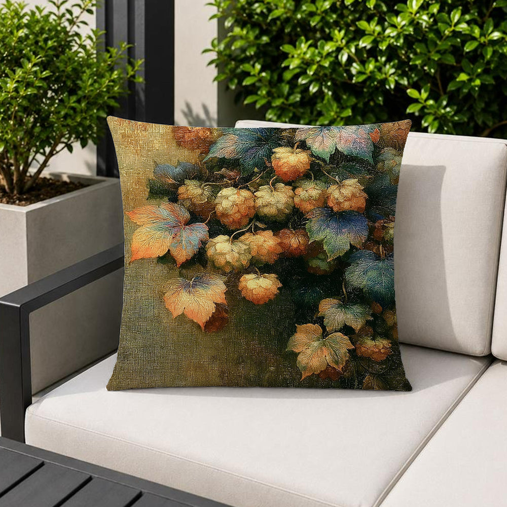 Hops Vine Outdoor Pillow, Botanical Garden Cushion, Rustic Patio Decor, Neutral Porch Pillow, Nature Inspired Pillowcase