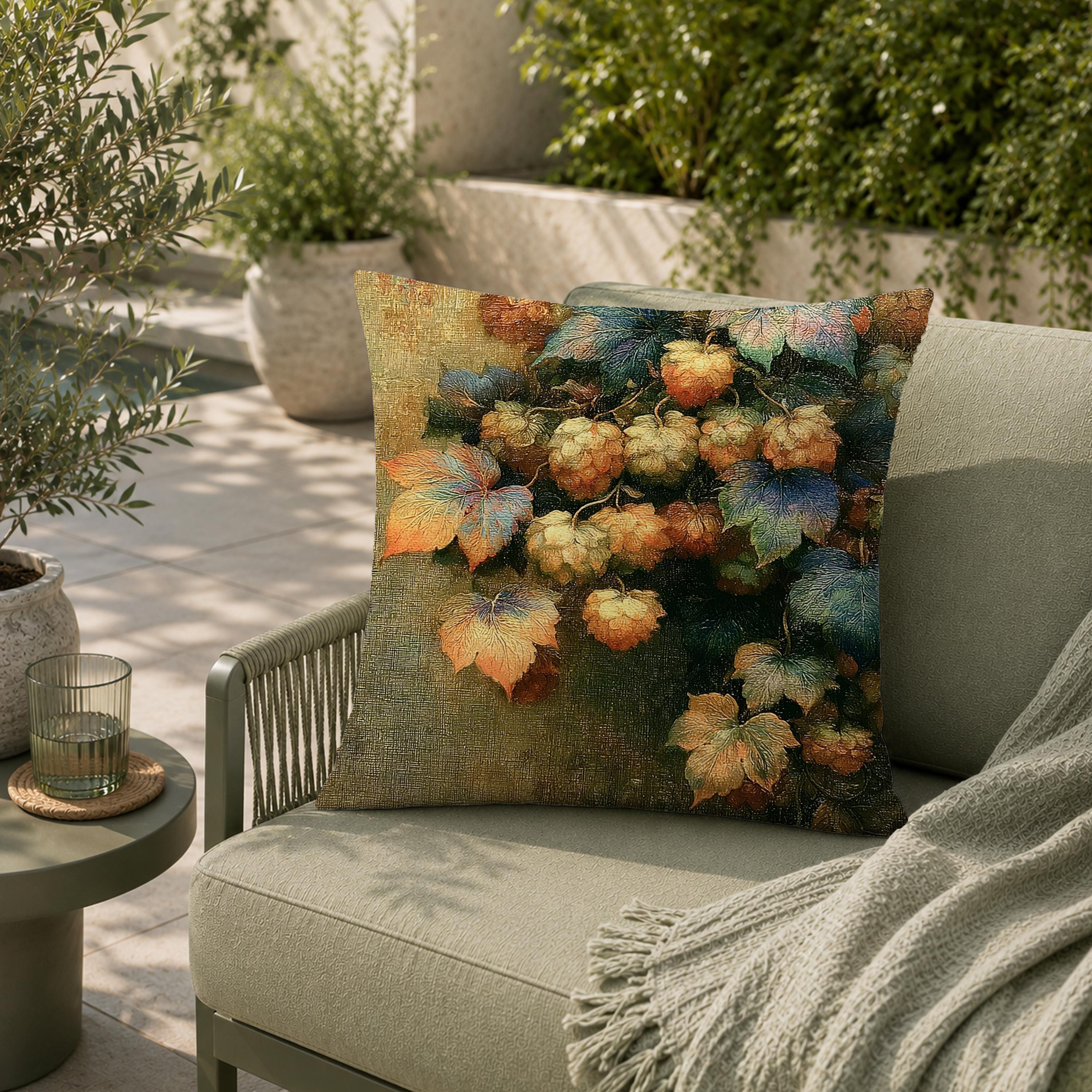 Hops Vine Outdoor Pillow, Botanical Garden Cushion, Rustic Patio Decor, Neutral Porch Pillow, Nature Inspired Pillowcase