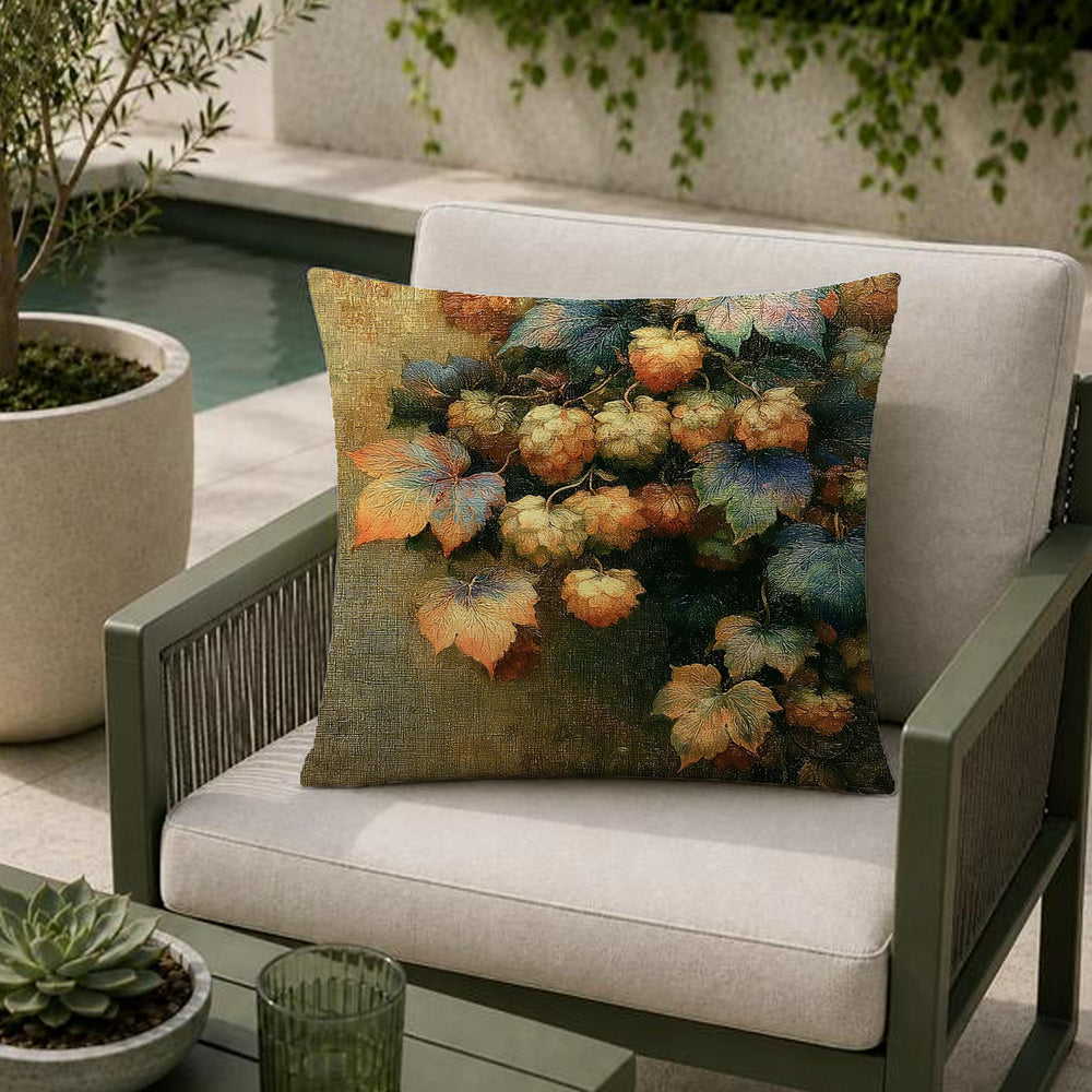 Hops Vine Outdoor Pillow, Botanical Garden Cushion, Rustic Patio Decor, Neutral Porch Pillow, Nature Inspired Pillowcase