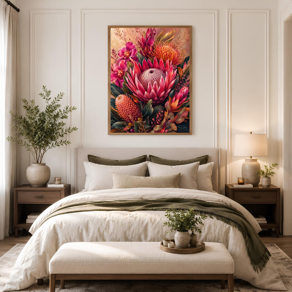 Pink Protea Wall Art, Canvas Print, Poster, Framed Canvas, Tropical Flower Decor, Botanical Artwork For Bedroom Gallery Wall Accent