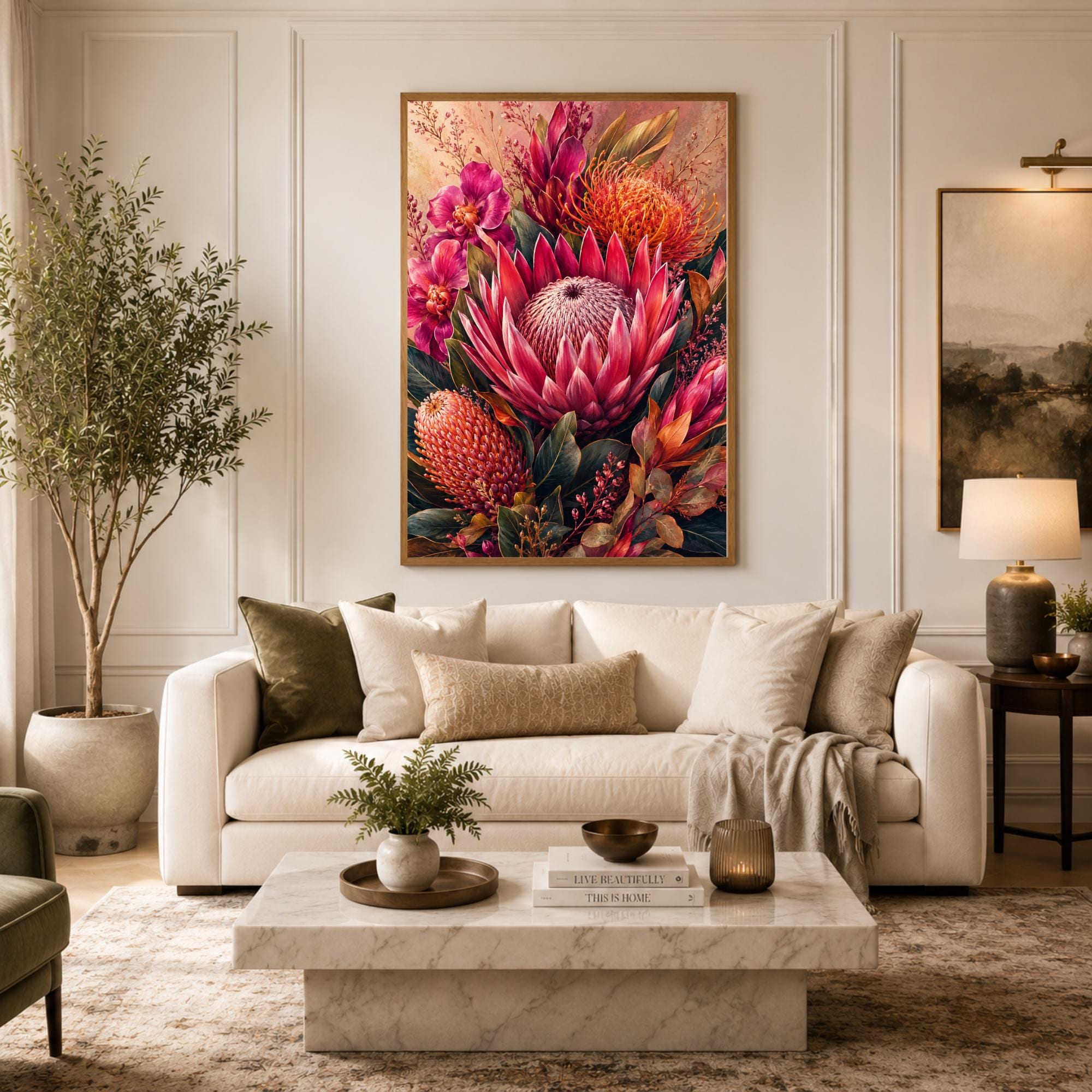 Pink Protea Wall Art, Canvas Print, Poster, Framed Canvas, Tropical Flower Decor, Botanical Artwork For Bedroom Gallery Wall Accent