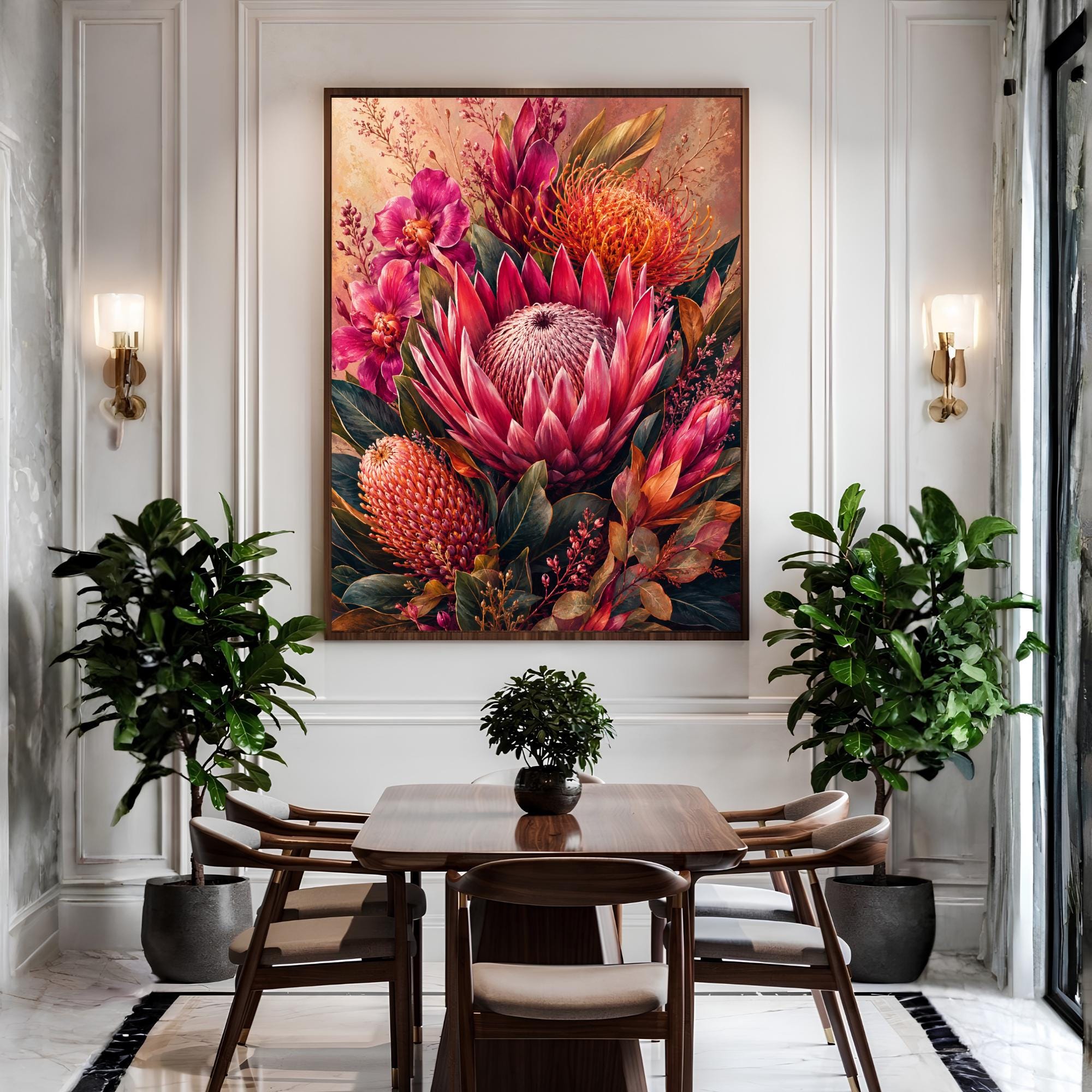Pink Protea Wall Art, Canvas Print, Poster, Framed Canvas, Tropical Flower Decor, Botanical Artwork For Bedroom Gallery Wall Accent