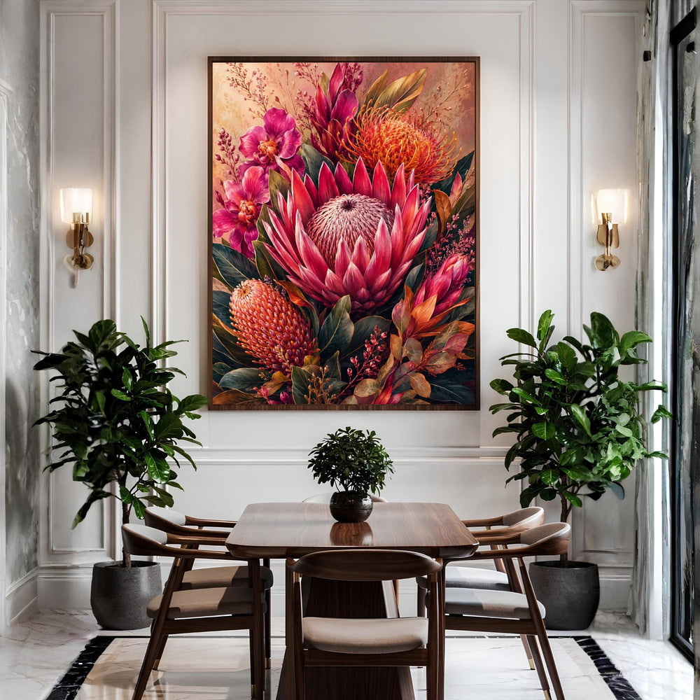 Pink Protea Wall Art, Canvas Print, Poster, Framed Canvas, Tropical Flower Decor, Botanical Artwork For Bedroom Gallery Wall Accent