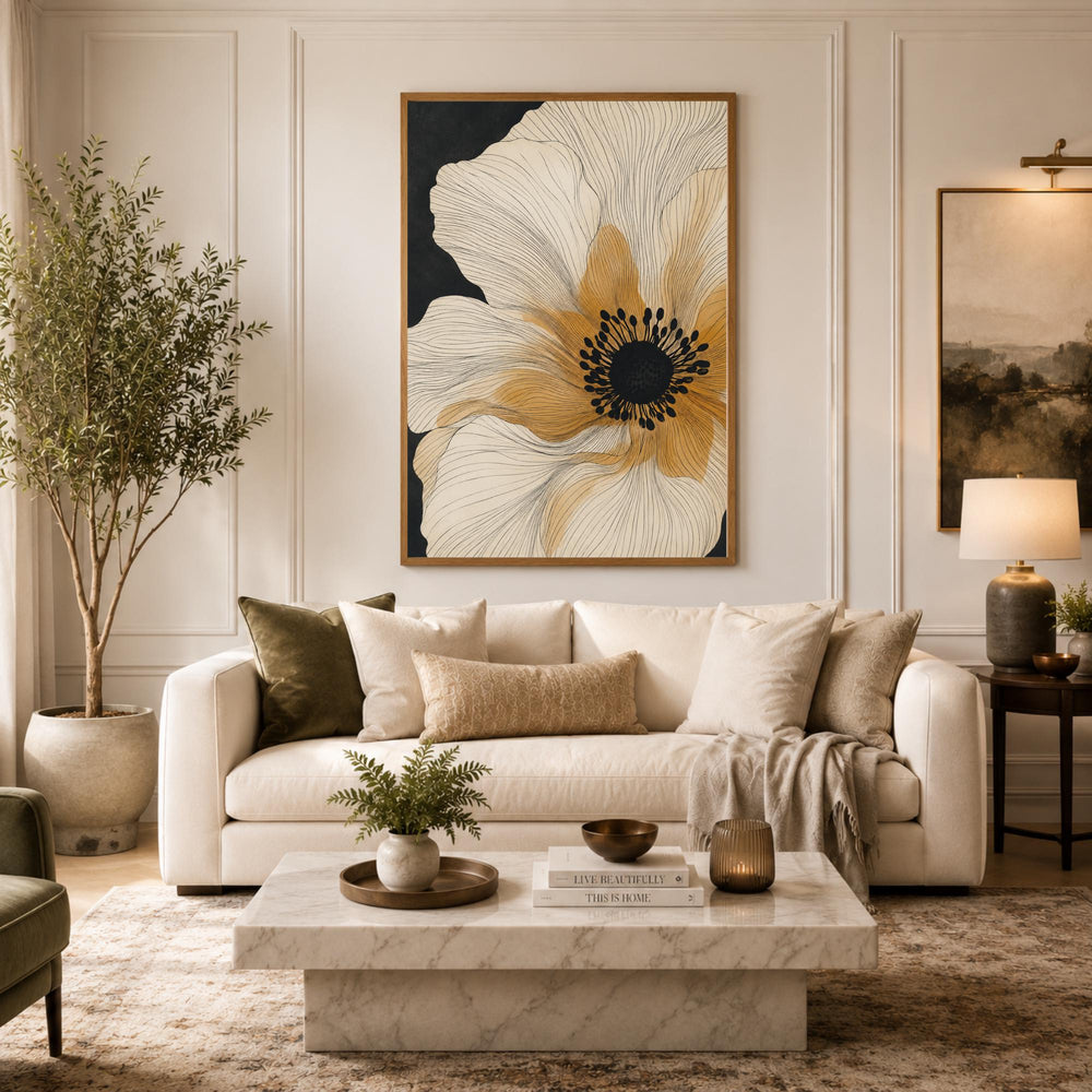 Beige Flower Wall Art, Canvas Print, Poster, Framed Canvas, Abstract Botanical Decor, Minimalist Neutral Decor, Background Floral Artwork