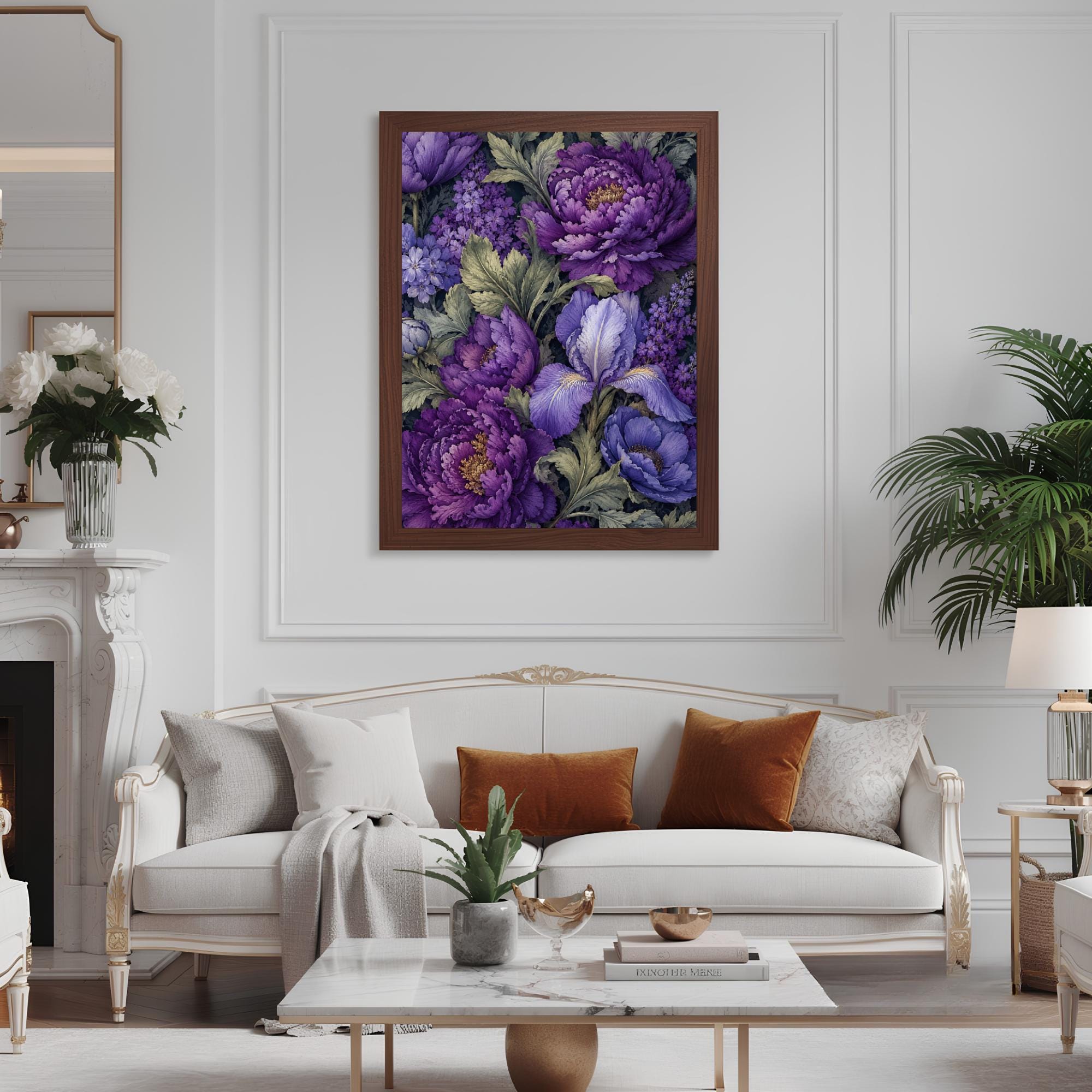 Purple Peony Wall Art, Canvas Print, Poster, Framed Canvas, Iris Flower Decor, Vintage Botanical Artwork For Dining Room Accent Print