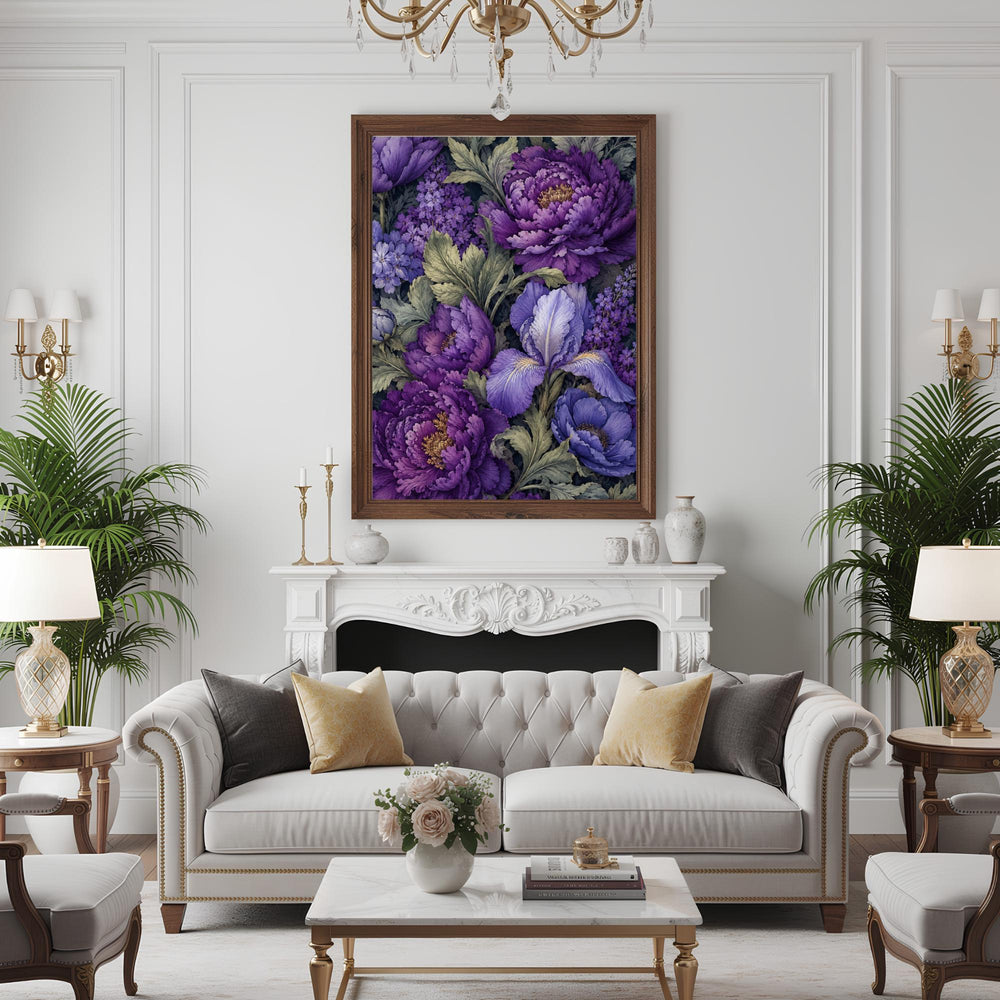 Purple Peony Wall Art, Canvas Print, Poster, Framed Canvas, Iris Flower Decor, Vintage Botanical Artwork For Dining Room Accent Print