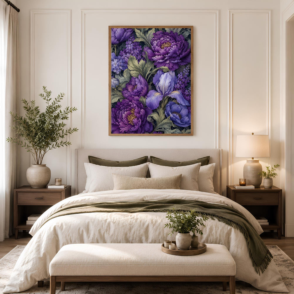 Purple Peony Wall Art, Canvas Print, Poster, Framed Canvas, Iris Flower Decor, Vintage Botanical Artwork For Dining Room Accent Print
