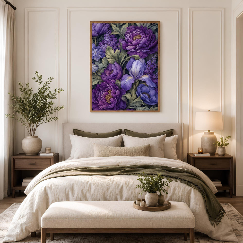 Purple Peony Wall Art, Canvas Print, Poster, Framed Canvas, Iris Flower Decor, Vintage Botanical Artwork For Dining Room Accent Print