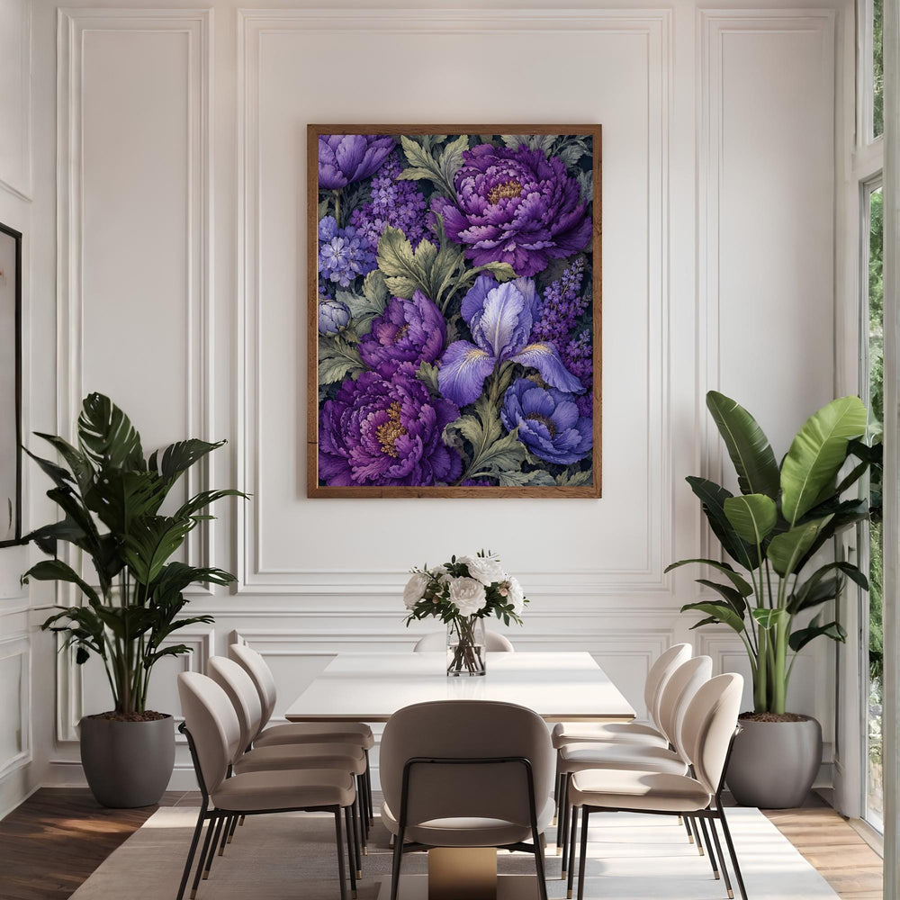 Purple Peony Wall Art, Canvas Print, Poster, Framed Canvas, Iris Flower Decor, Vintage Botanical Artwork For Dining Room Accent Print