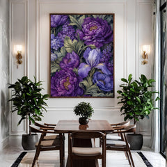 Purple Peony Wall Art, Canvas Print, Poster, Framed Canvas, Iris Flower Decor, Vintage Botanical Artwork For Dining Room Accent Print