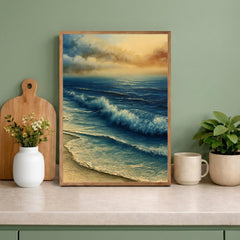 Ocean Waves Portrait Wall Art Print, Framed Art Print for Living Room, Coastal Beach Wall Decor, Aqua Blue Neutral Seascape