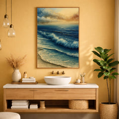 Ocean Waves Portrait Wall Art Print, Framed Art Print for Living Room, Coastal Beach Wall Decor, Aqua Blue Neutral Seascape